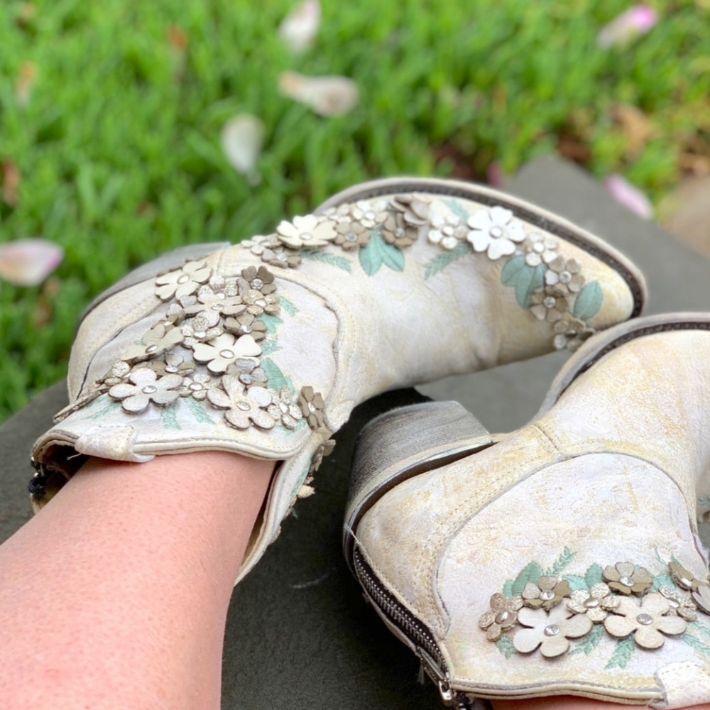 CORRAL White Floral Overlay Ankle Boot